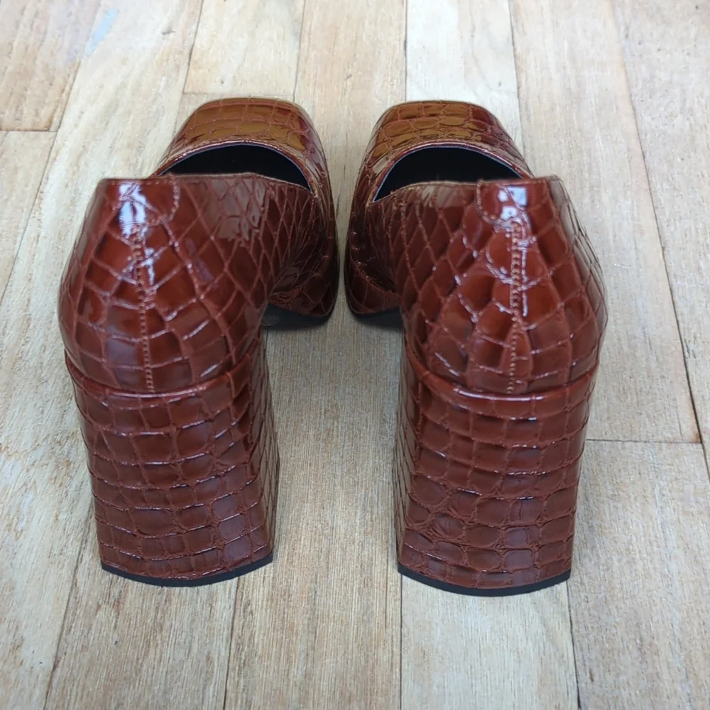Women's 6.5 Croc-Embossed Brown Platform Heels KENNETH COLE NY - Picture 5 of 8